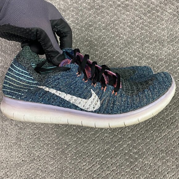 Nike Free RN Flyknit Running Shoes Women's 9 Blue Teal Pink Sneakers 831070 004 - Picture 2 of 15